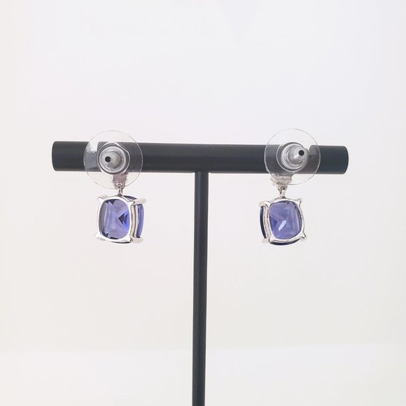 Blue Simulated Sapphire Drop Earrings - Picture 7 of 8